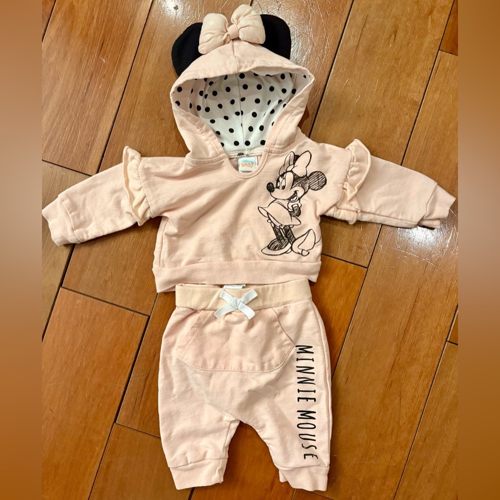 Minnie Mouse Matching Set Jogger & Sweatshirt 0-3 Months Disney Baby Pink